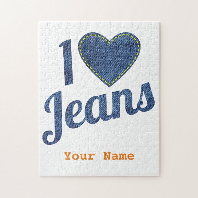 I Liebe Jeans Vintages Modedesign mit Nahhörer Puzzle (Vertikal)