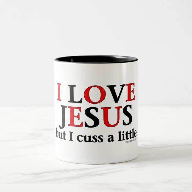 I Liebe Jesus [aber ich fluchen wenig] Zweifarbige Tasse (Mittel)