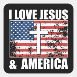 I Liebe Jesus and America Christlich USA Flag Plat Quadratischer Aufkleber