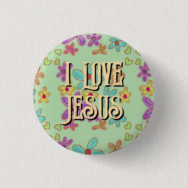 I Liebe Jesus Christlich Girl Blume Grün Button (Vorderseite)