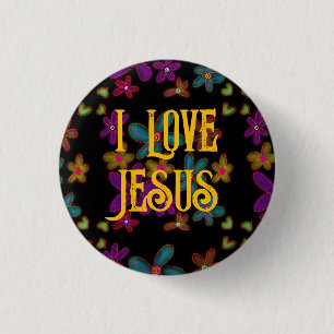 I Liebe Jesus Christlich Girl Blume Muster Button