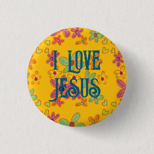 I Liebe Jesus Christlich Girl Blume Muster Gelb Button