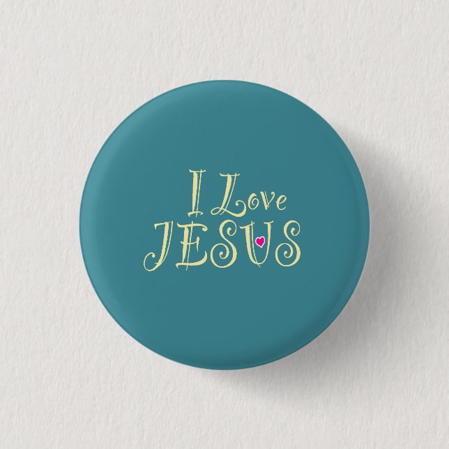 "I Liebe Jesus" Gold auf Türkis Button (Vorderseite)
