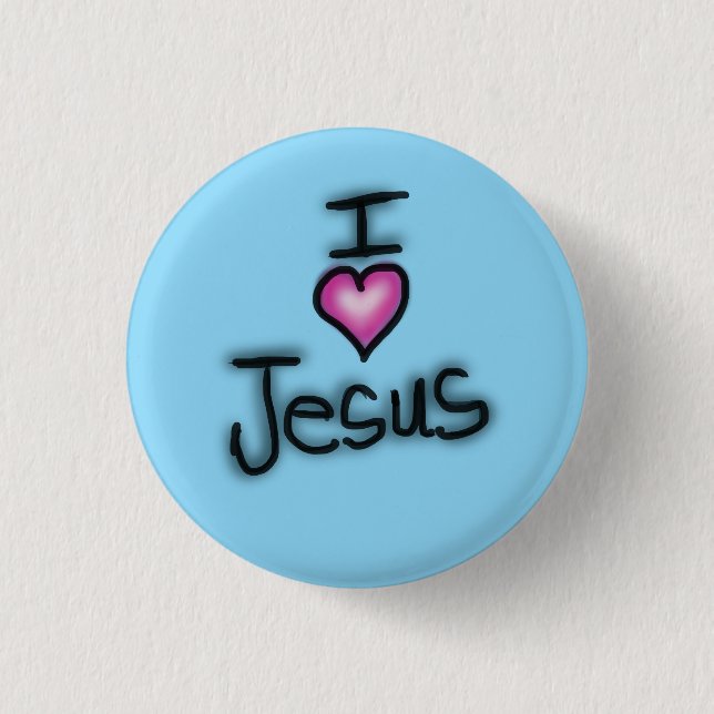 I Liebe Jesus I Herz Jesus Baby Blue Button (Vorderseite)