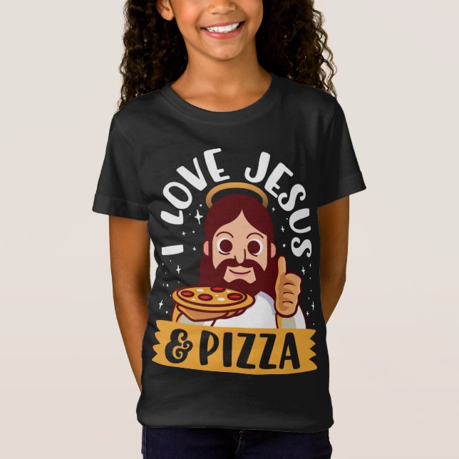 I Liebe Jesus & Pizza Pepperoni Christlicher Carto T-Shirt (Vorderseite)