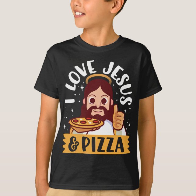 I Liebe Jesus & Pizza Pepperoni Christlicher Carto T-Shirt (Vorderseite)