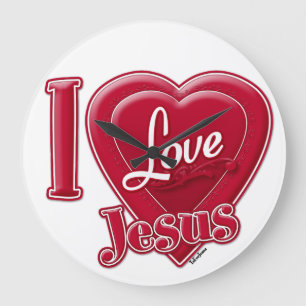 I Liebe Jesus Rotes Herz Große Wanduhr