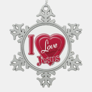 I Liebe Jesus Rotes Herz Schneeflocken Zinn-Ornament
