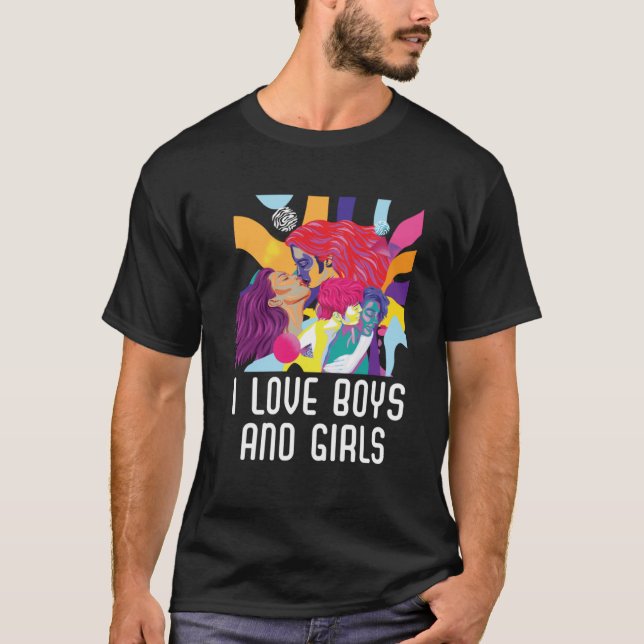 I Liebe Jungen und Mädchen Bisexueller Stolz Bisex T-Shirt (Vorderseite)