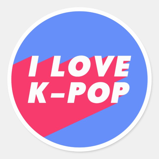 I Liebe K-Pop Blue Pink Circle Design Runder Aufkleber (Vorderseite)