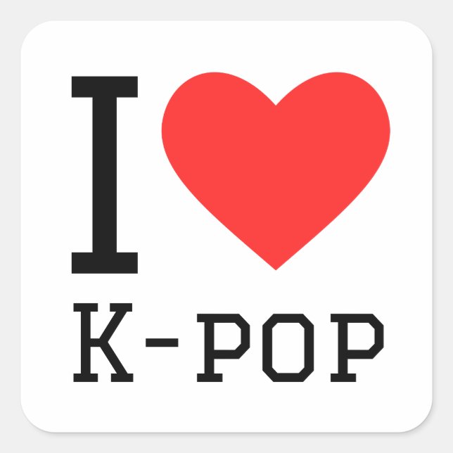I Liebe k-Pop Quadratischer Aufkleber (Vorderseite)