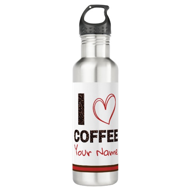 I Liebe Kaffee Beere Herz Braun Moderne Moderne Cu Edelstahlflasche (Vorderseite)
