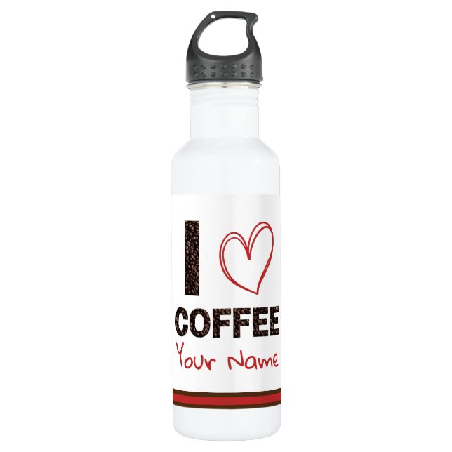 I Liebe Kaffee Beere Herz Braun Moderne Moderne Cu Edelstahlflasche (Vorderseite)