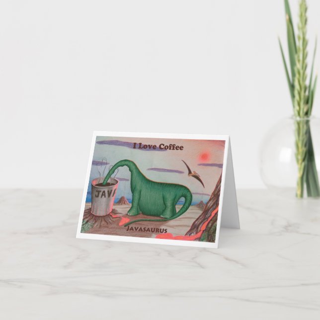 I LIEBE KAFFEE JAVASAURUS GREETING CARD DANKESKARTE (Vorderseite)