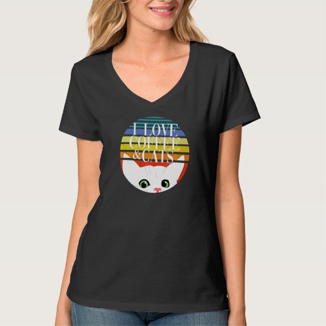 I Liebe Kaffee & Katzen T-Shirt (Vorderseite)
