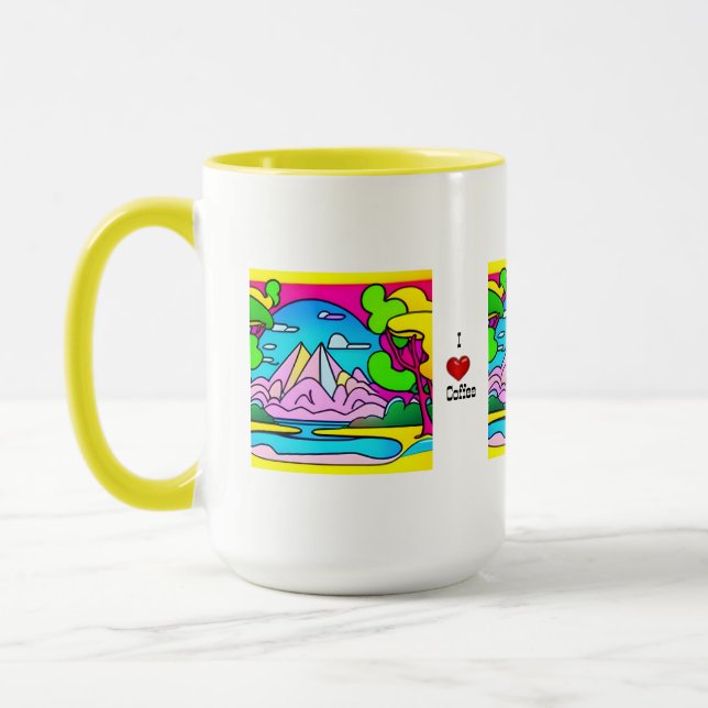 I Liebe Kaffee-psychedelischer Berg, Bach & Bäume Tasse (Links)