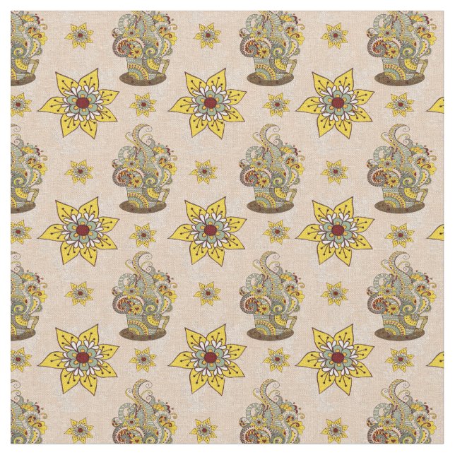 I Liebe Kaffee und gelbe Blumen Stoff (Nahaufnahme)