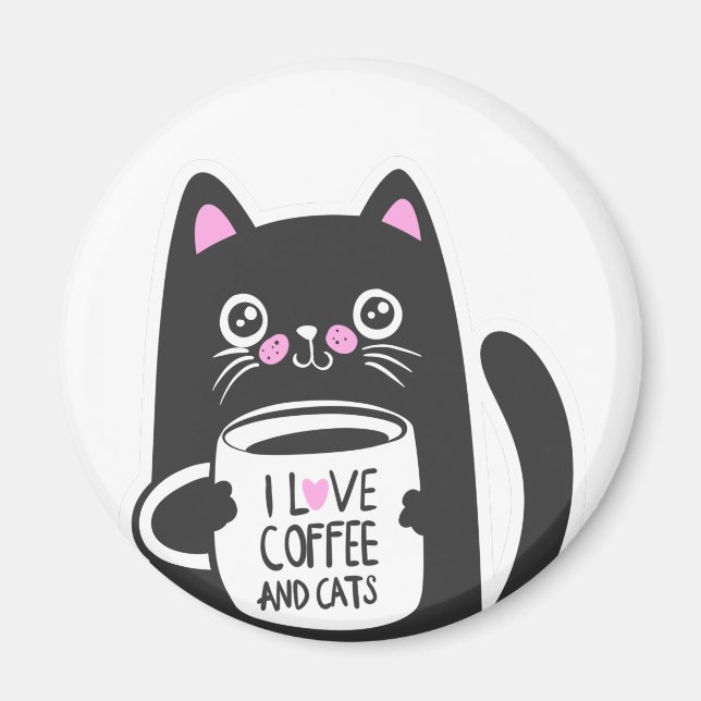 I Liebe Kaffee und Katzen - Wählen Sie die Hinterg Magnet (Vorne)