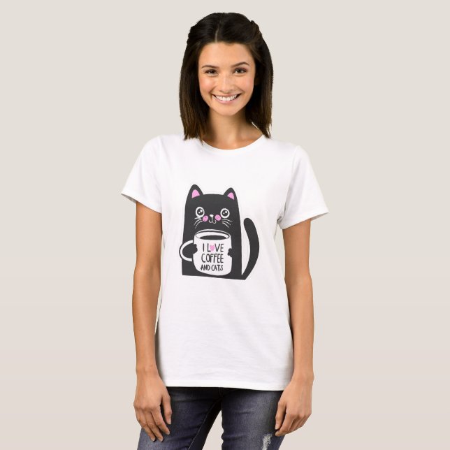 I Liebe Kaffee und Katzen - Wählen Sie die Hinterg T-Shirt (Vorne ganz)