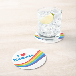 I Liebe Kamala Niedlich Election Rainbow Runder Pappuntersetzer
