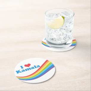 I Liebe Kamala Niedlich Election Rainbow Runder Pappuntersetzer