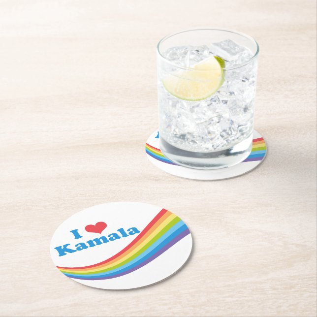 I Liebe Kamala Niedlich Election Rainbow Runder Pappuntersetzer (Vor Ort)