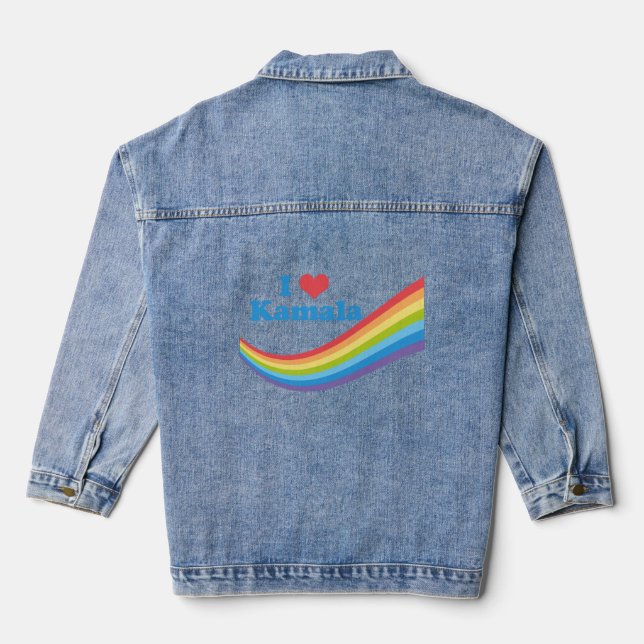 I Liebe Kamala Rainbow Niedliche Wahlen Long Sleev Jeansjacke (Rückseite)
