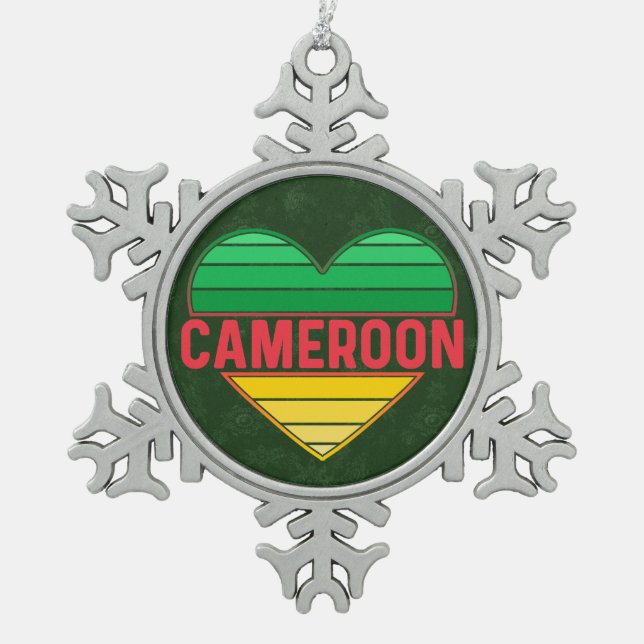 I. Liebe Kamerun, Kamerunisches Herz Schneeflocken Zinn-Ornament (Vorderseite)