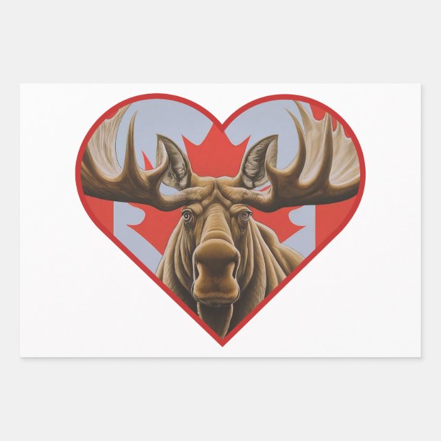 I Liebe Kanada - Stolze kanadische Elche und Ahorn Geschenkpapier Set (Vorderseite)