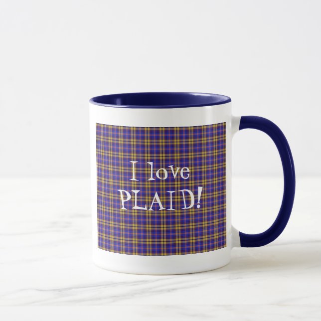 I Liebe Kariert- Blau Tasse (Rechts)