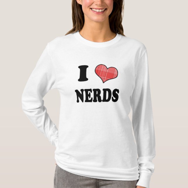 I Liebe (Kariertes Herz) Nerds T-Shirt (Vorderseite)