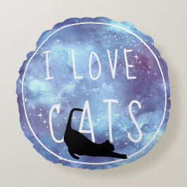 I Liebe Katzen - Aquarellgalaxie Inspiration Rundes Kissen