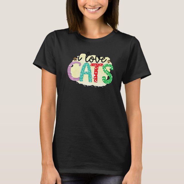 I Liebe Katzen Grafikpatchwork-Katze T-Shirt (Vorderseite)