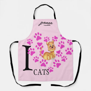 I Liebe Katzen Pink Heart Paws Print Sweet Liebe Schürze