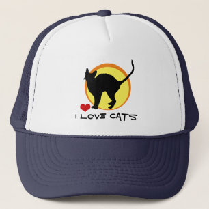 I Liebe Katzen und schwarze Katzen, rotes Herz /Si Truckerkappe