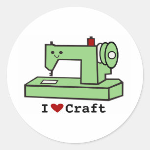 I Liebe- Kawaii-Nähmaschine Runder Aufkleber