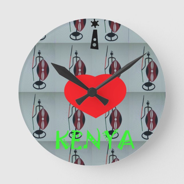 I Liebe Kenya Art Print Runde Wanduhr (Vorderseite)