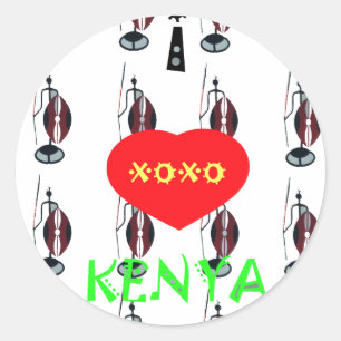 I Liebe Kenya Maasai Art Print Runder Aufkleber