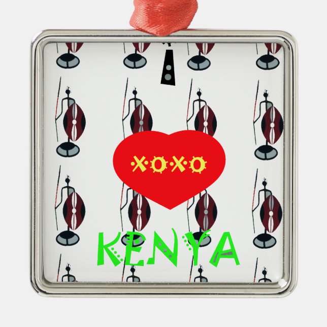 I Liebe Kenya Maasai Art Print Silbernes Ornament (Vorne)