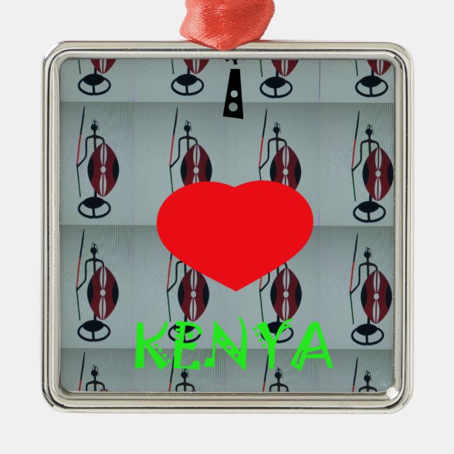 I Liebe Kenya Silbernes Ornament (Vorne)