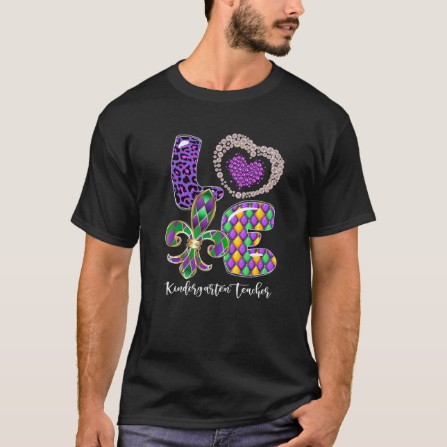 I Liebe Kindergarten Lehrer Niedlich Leopard Mardi T-Shirt (Vorderseite)