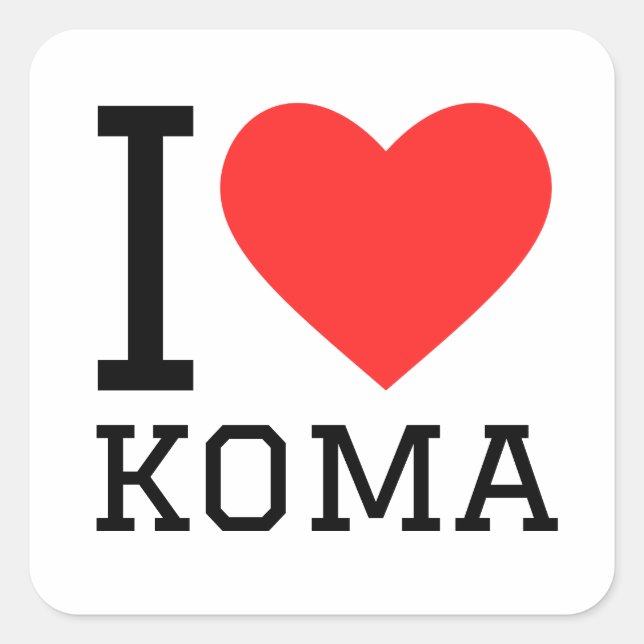 I Liebe Koma Quadratischer Aufkleber (Vorderseite)