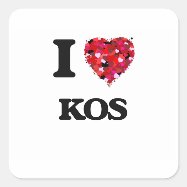 I Liebe Kos Quadratischer Aufkleber (Vorderseite)