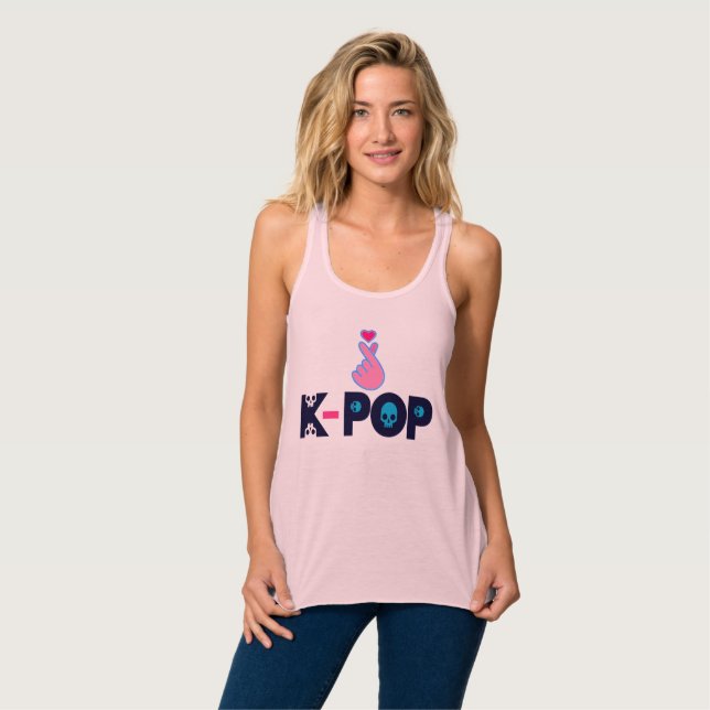 ♪ ♥ I Liebe KPop Flowy Racerback Tank Top (Vorderseite Vollansicht)