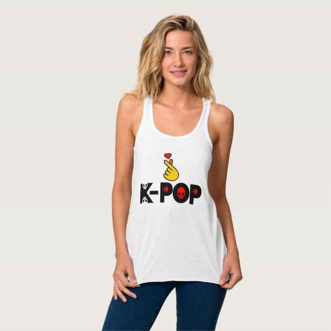 ♪ ♥ I Liebe KPop Flowy Racerback Tank Top (Vorderseite Vollansicht)