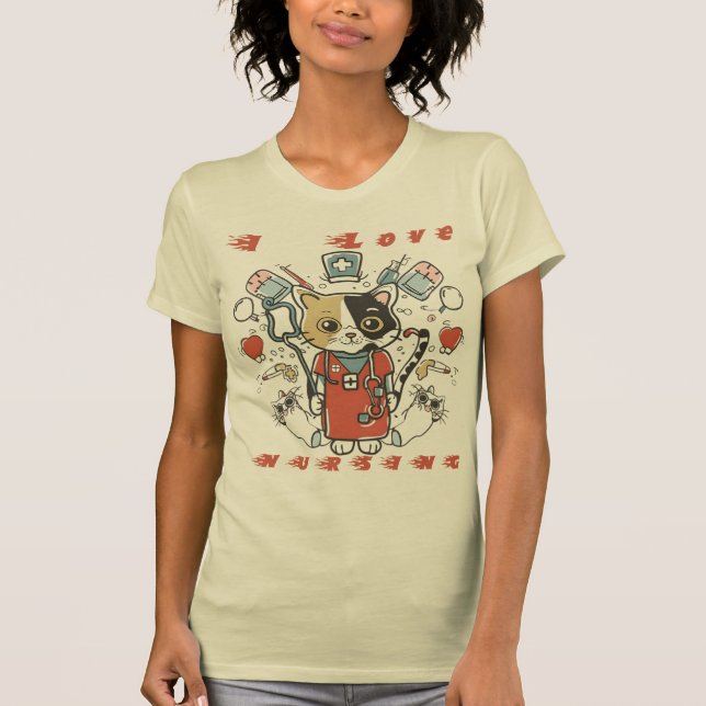 I Liebe Krankenpflege - Katzenpflege T-Shirt (Vorderseite)