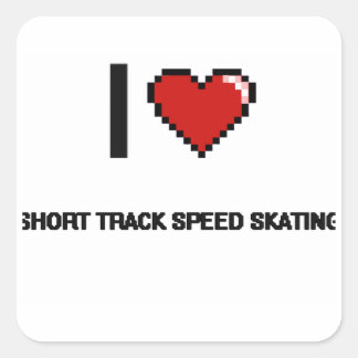 I Liebe Kurz Track Speed Skaten Digital Retro Des Quadratischer Aufkleber