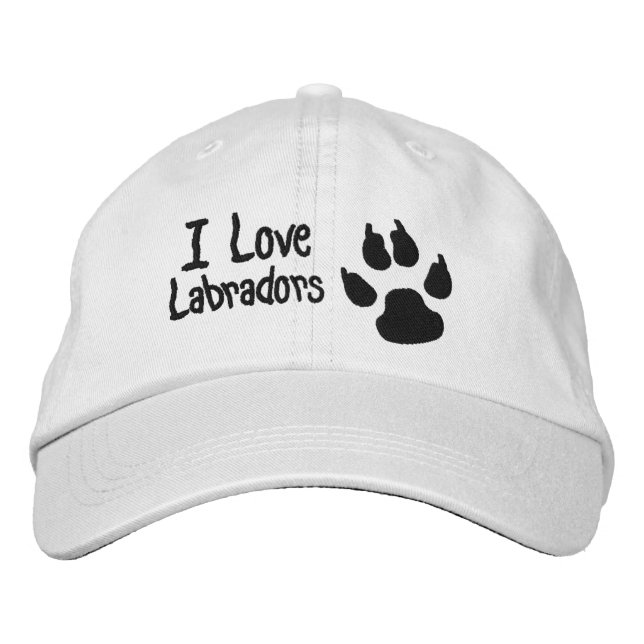 I Liebe Labradors Dog Paw Print Bestickte Baseballkappe (Vorderseite)