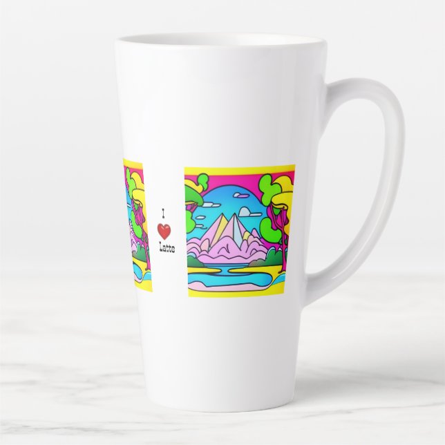 I Liebe Latte - psychedelischer Berg, Bach & Bäume Milchtasse (Rechts)