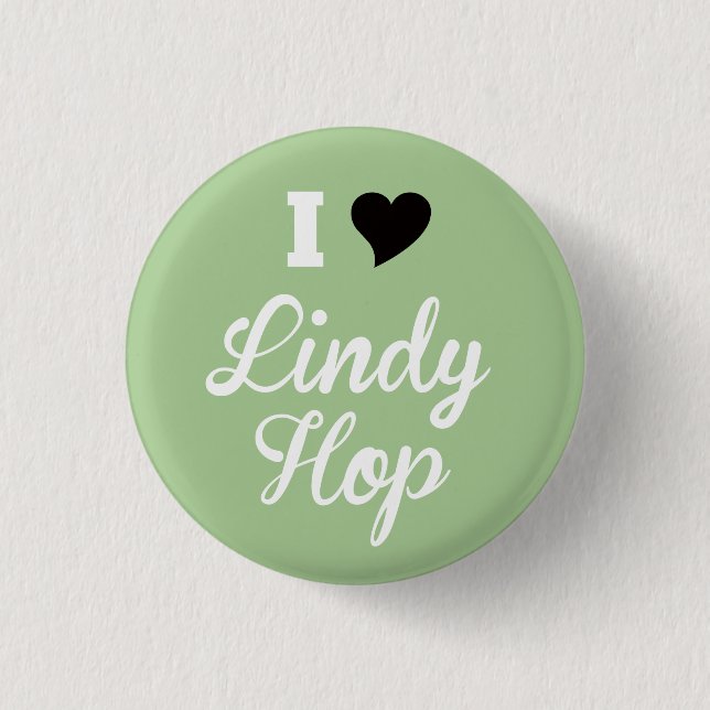 I Liebe Lindy Hopfen, weißes Skript-Schwarz-Herz, Button (Vorderseite)